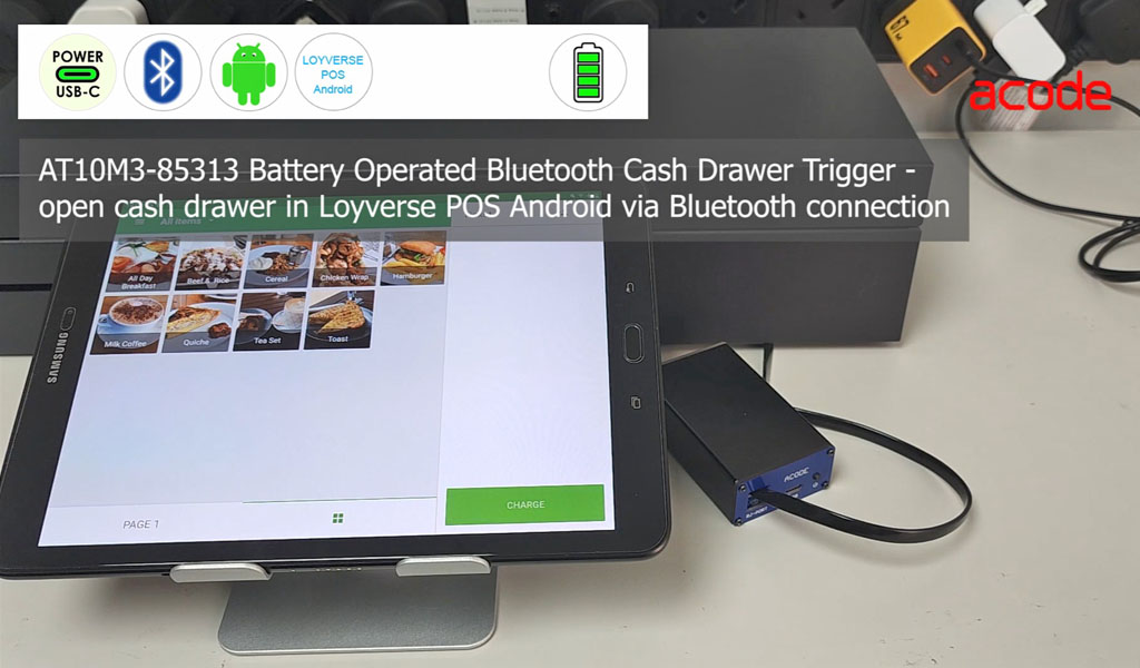 Product Video AT10M3 Battery Operated Bluetooth Cash Drawer Trigger for Loyverse POS